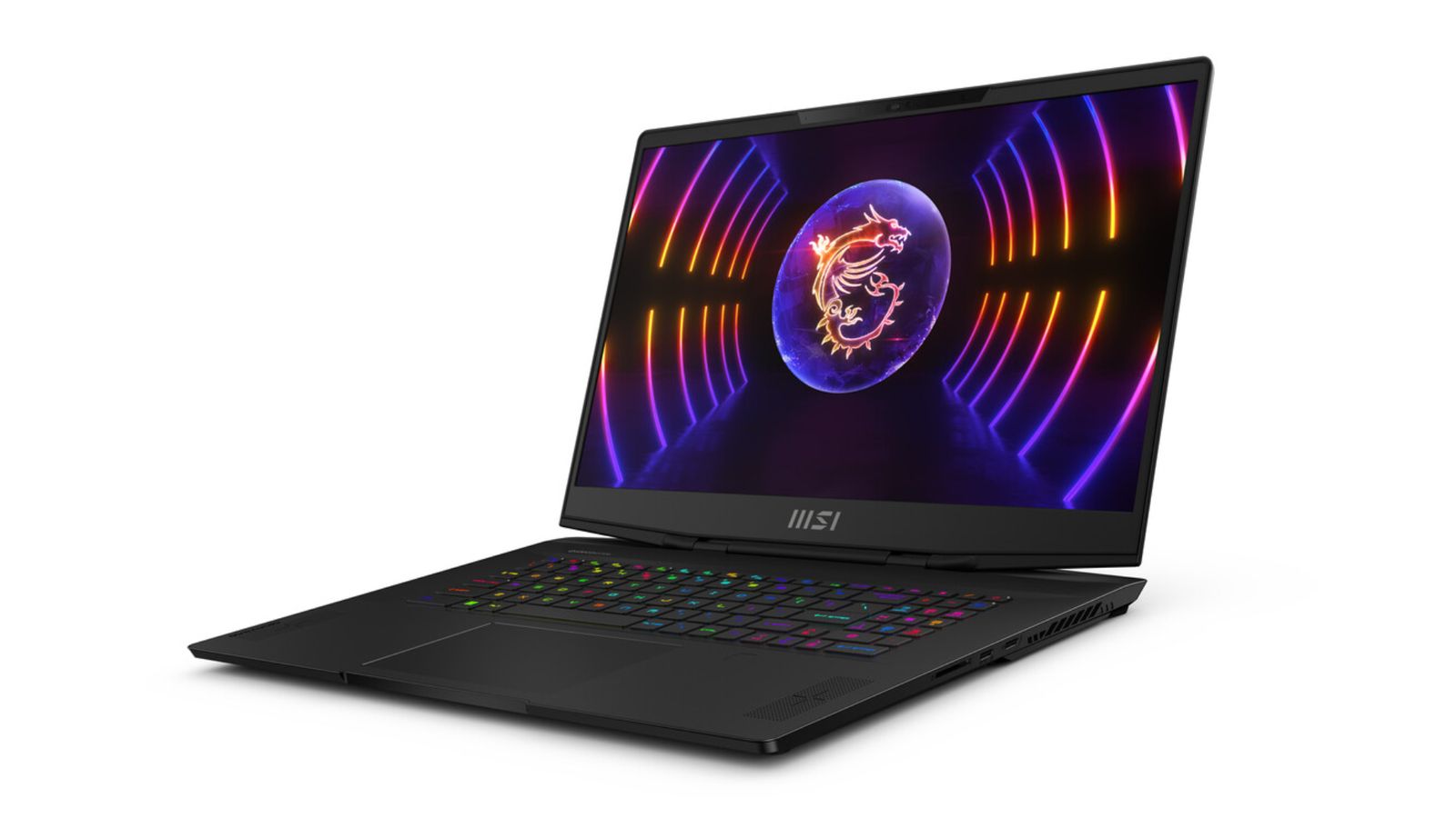 Best Dead Island 2 gaming laptop - MSI Stealth 17 Studio A13V product image of a black gaming laptop featuring multicoloured backlit keys.