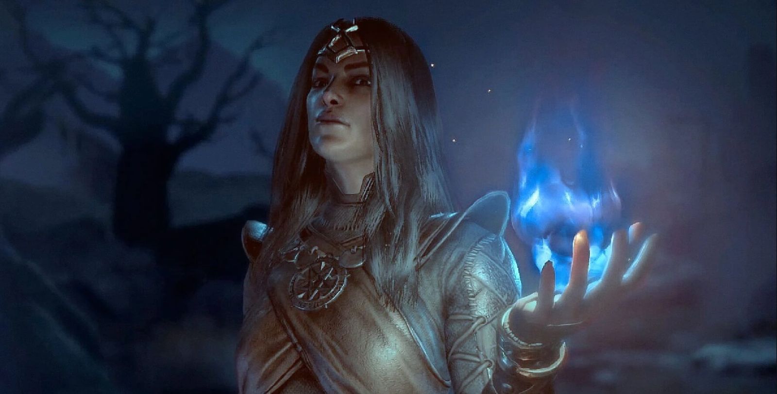 Diablo 4 Sorcerer summoning a blue ball in hand
