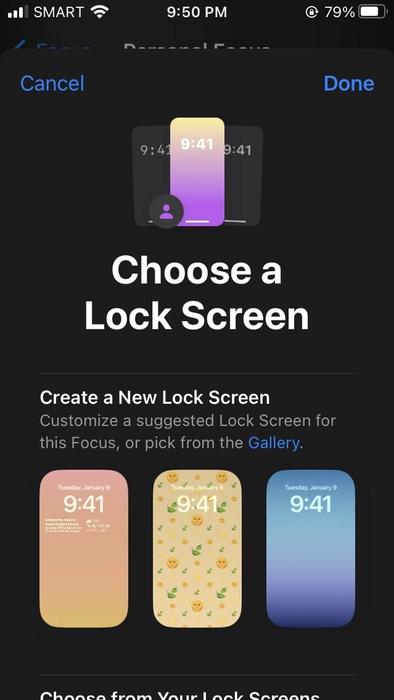 A screenshot of the lock screens to be chosen for Focus. 
