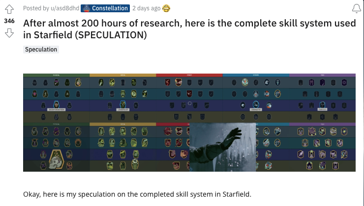 A Starfield fan compiles all of the game's skills in this Reddit post.
