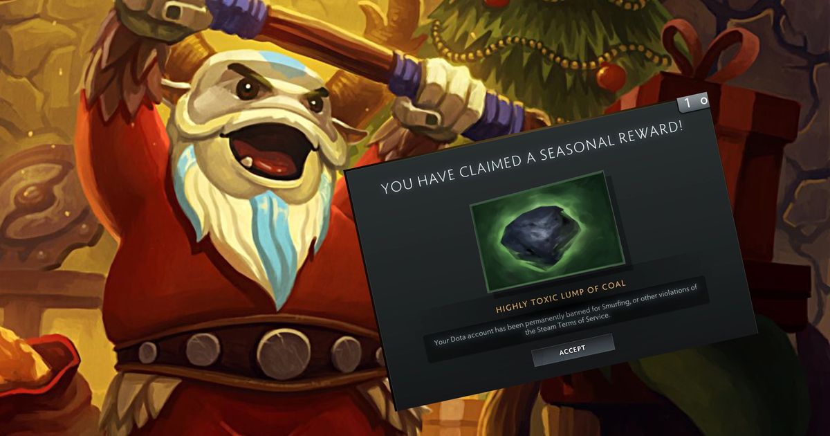 A Christmas DOTA image with the Festivus gift-wrapped toxic lump of coal present 