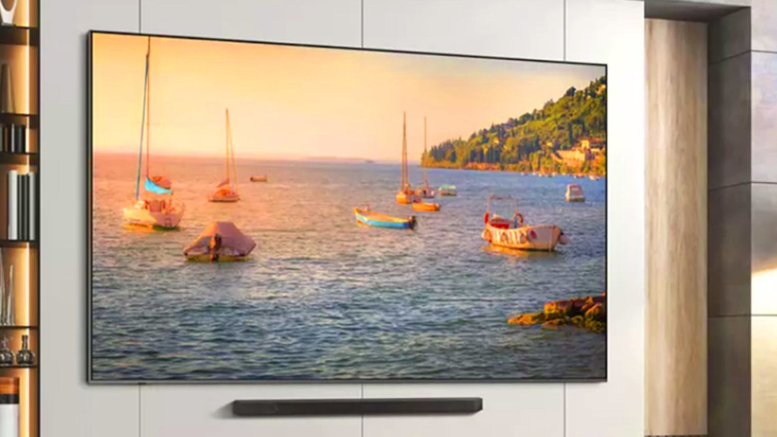 Samsung 98-inch Q80C showing a beautiful sunset 