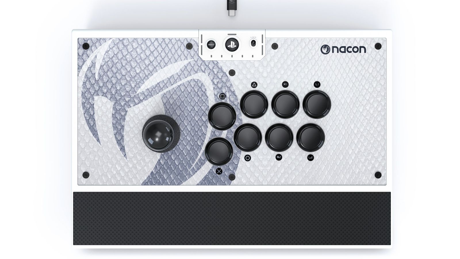 nacon daija review overhead view of the white ps5 fight stick