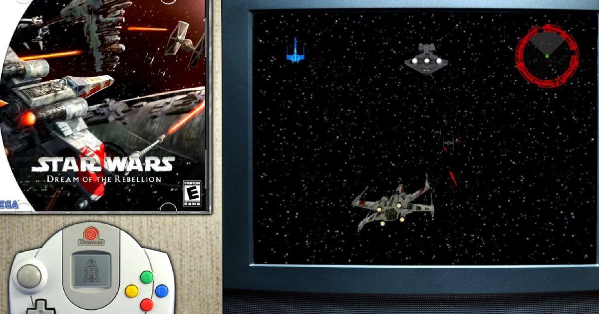 SEGA Dreamcast controller next to Star Wars: Dream of the Rebellion gameplay