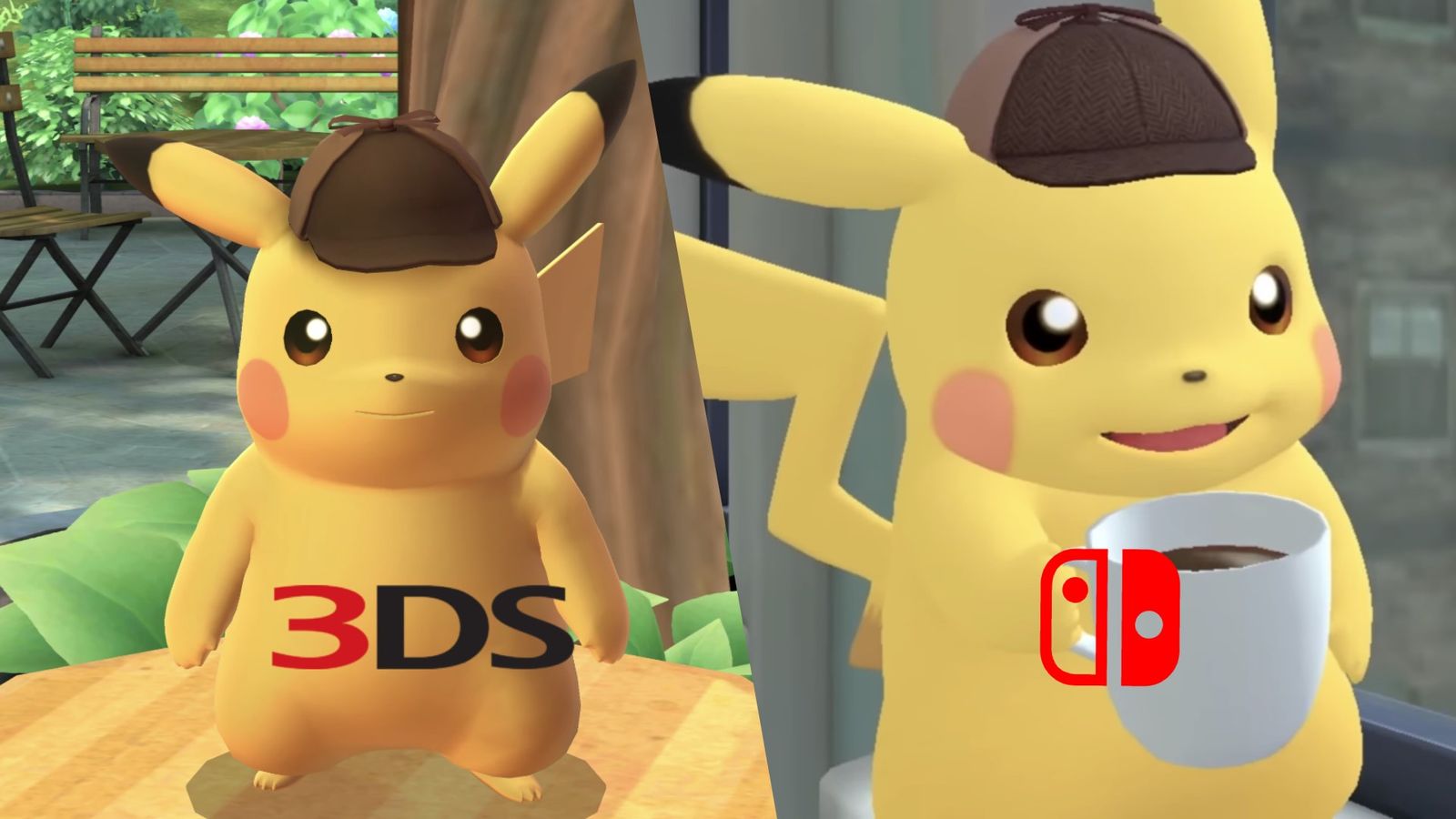 Detective Pikachu Returns looks worse than its 3DS original. Two versions of the character, 3DS on the left and Nintendo switch on the right. 