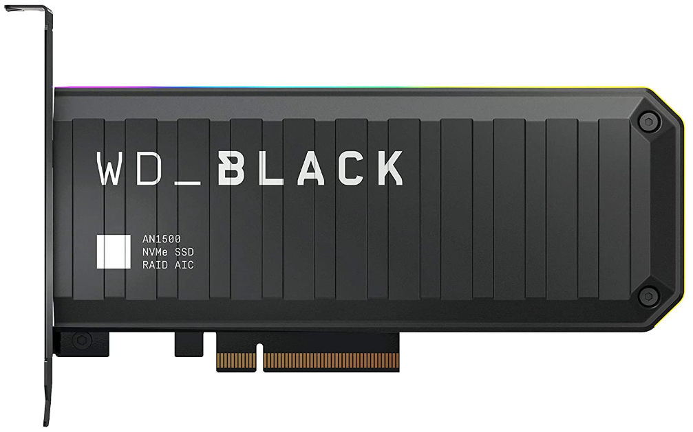 WD Black AN1500 product image of a small dark grey SSD.
