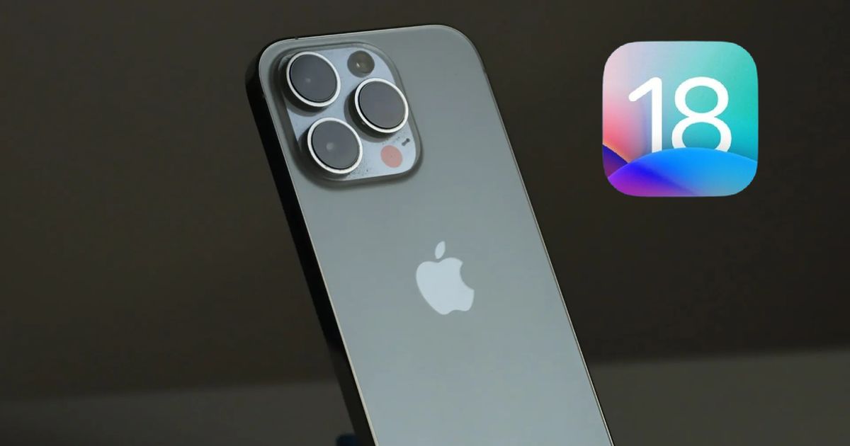 iphone 15 grey back with blue ios 18 logo at the right side