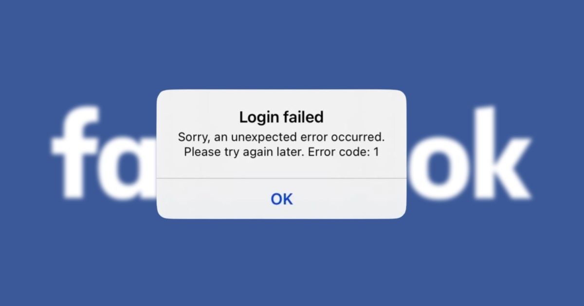 An image of Facebook login error code 1
