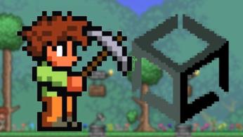 Terraria character destroying the Unity Game Engine logo 