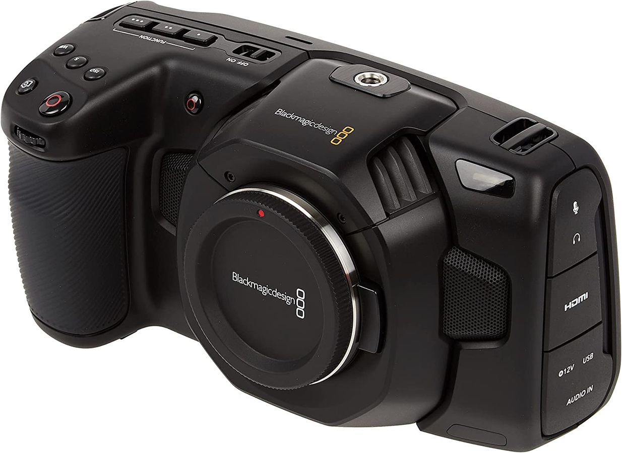 Blackmagic Design Pocket product image of a black compact camera.