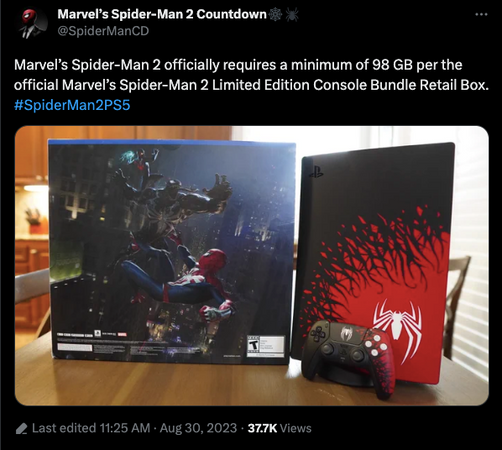 Marvel's Spider-Man 2 Storage Space Requires at Least 98GB on PS5