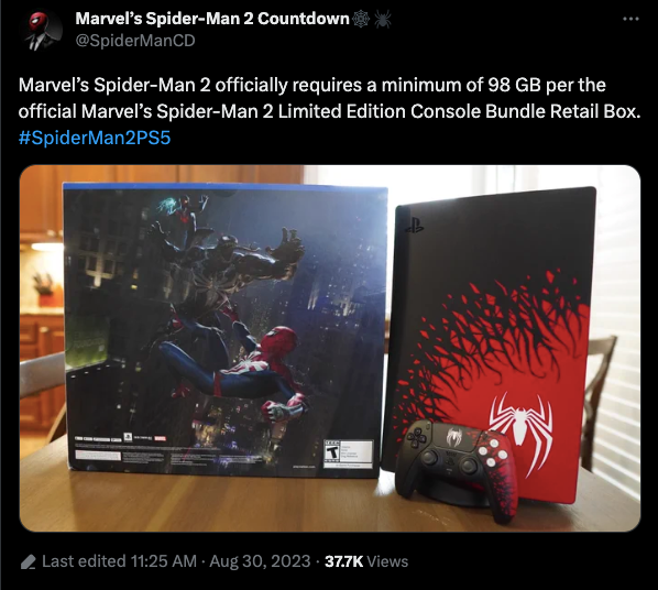 A fan-made Twitter account reveals how much file size Marvel's Spider-Man 2 takes.