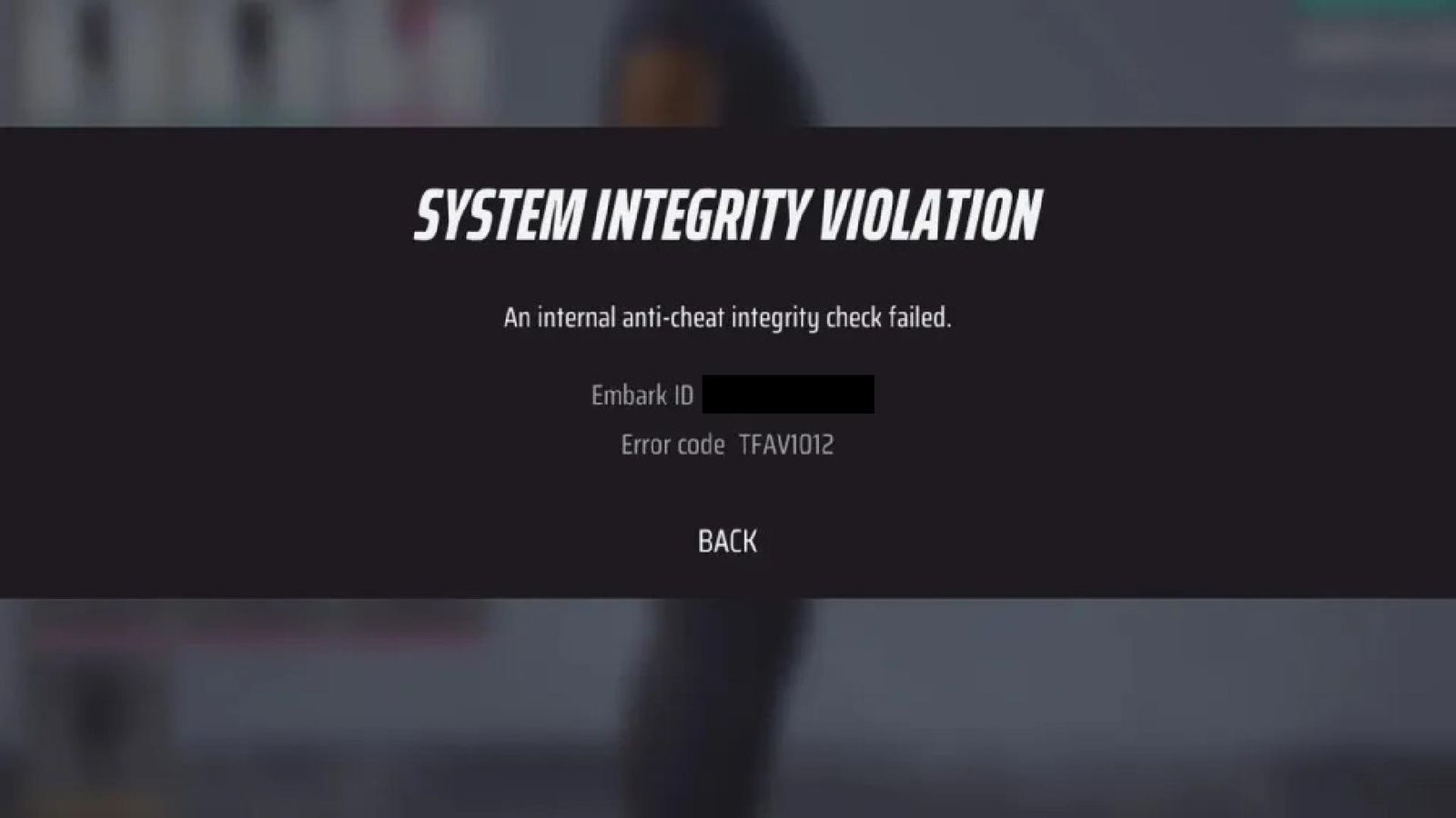 The Finals system integrity violation error message