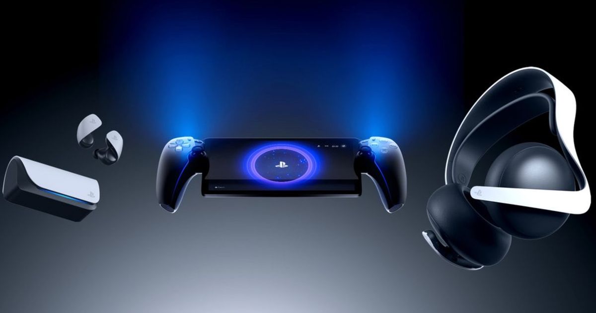 Best PlayStation Portal accessories - An image of the PS portal along with earbuds and headphones