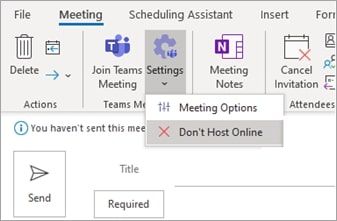 A screenshot of the Don't Host Online button on Microsoft Outlook.