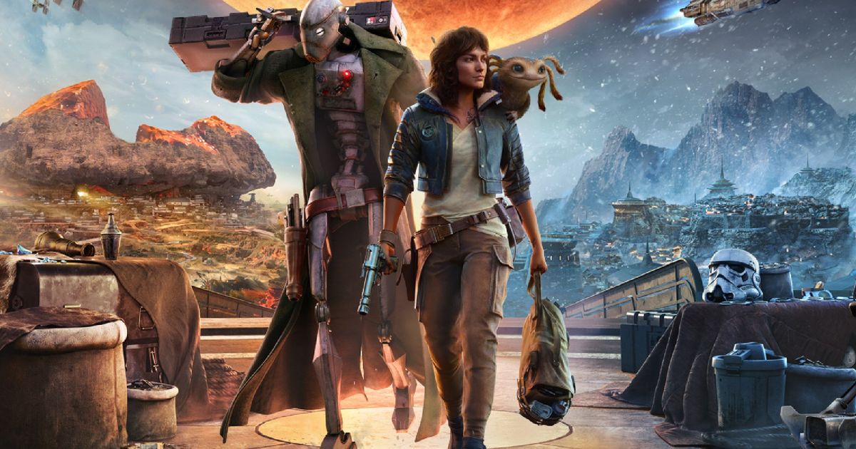 Kay and ND-5 walking together in Star Wars Outlaws key art