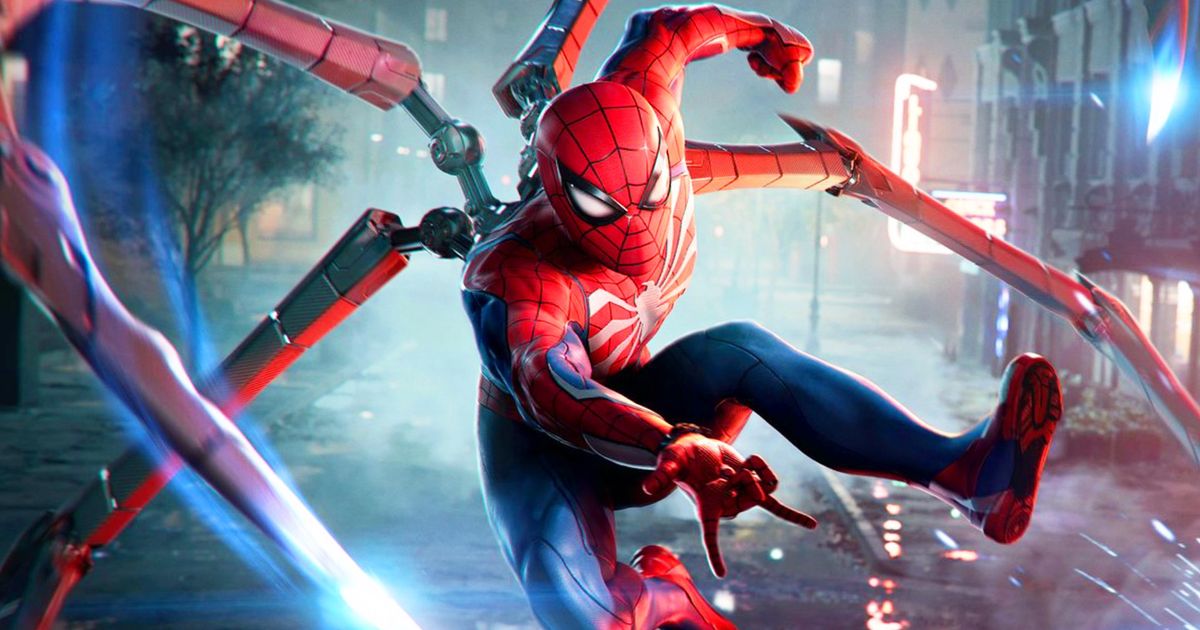 An image of Marvel’s Spider-Man 2 showing Peter Parker fighting with the Iron Spider suit 