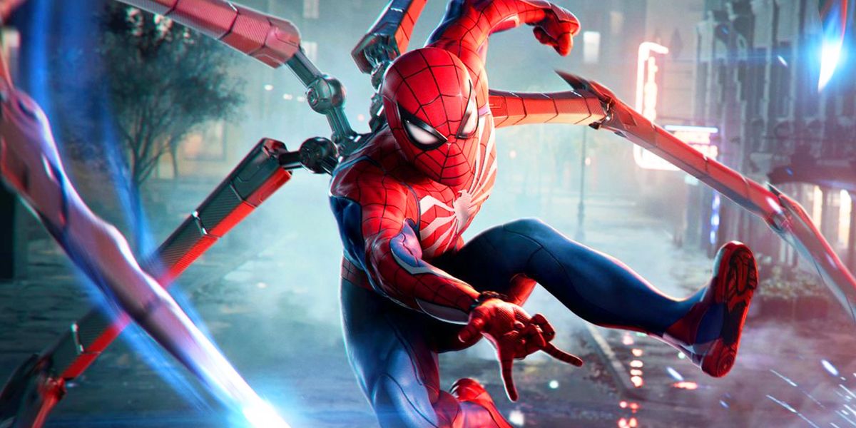 An image of Marvel’s Spider-Man 2 showing Peter Parker fighting with the Iron Spider suit 