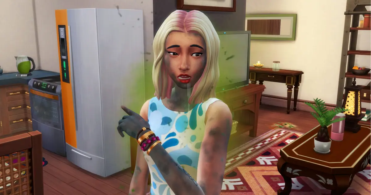 A The Sims Landlord covered in mold stink lines