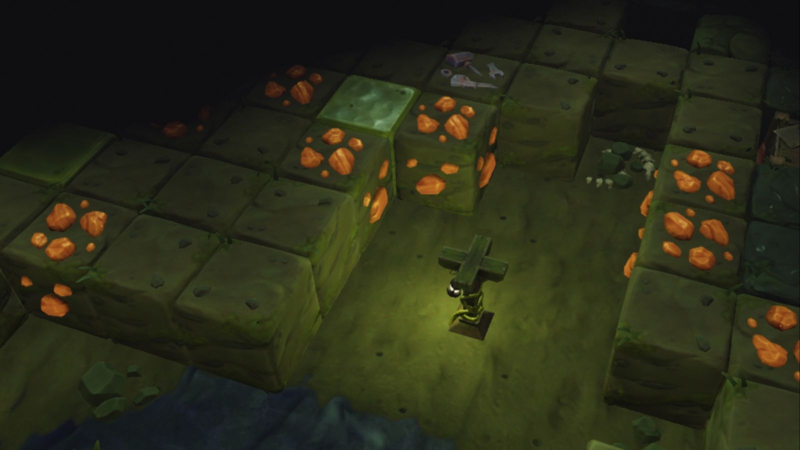 The mines beneath a city with several gold ore deposits in SteamWorld Build