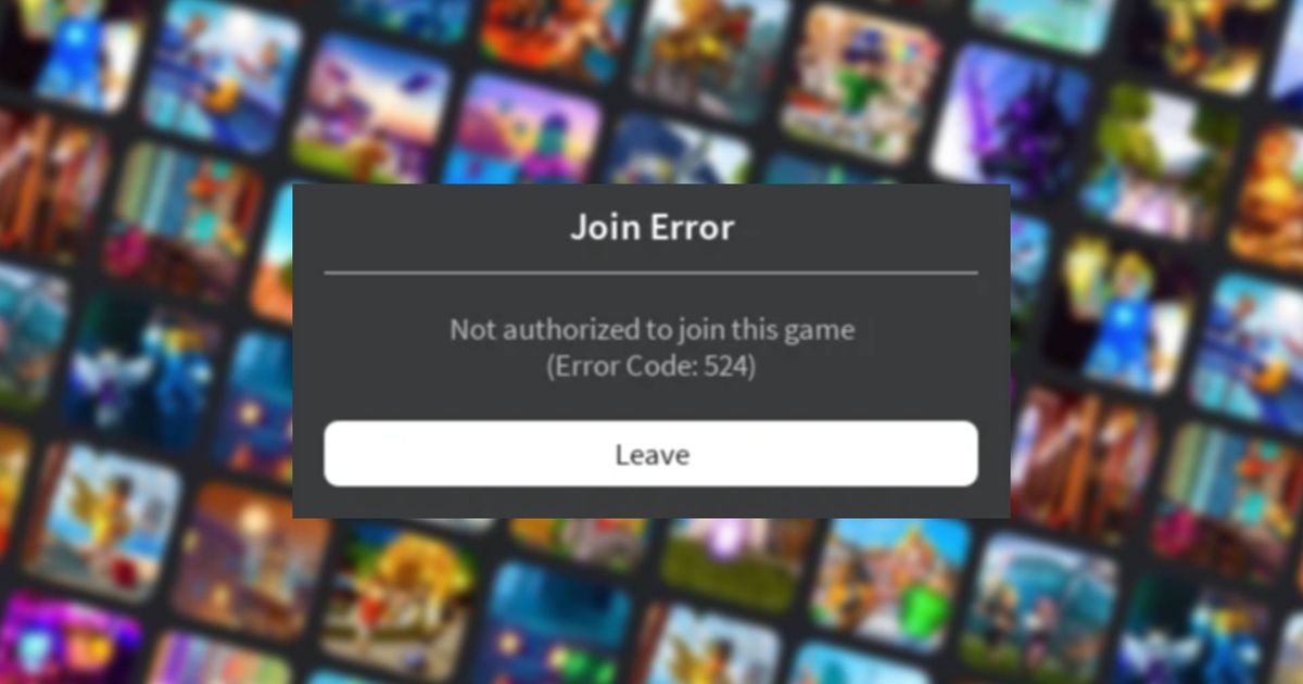 An image of a pop-up error message on Roblox that reads join error code 524