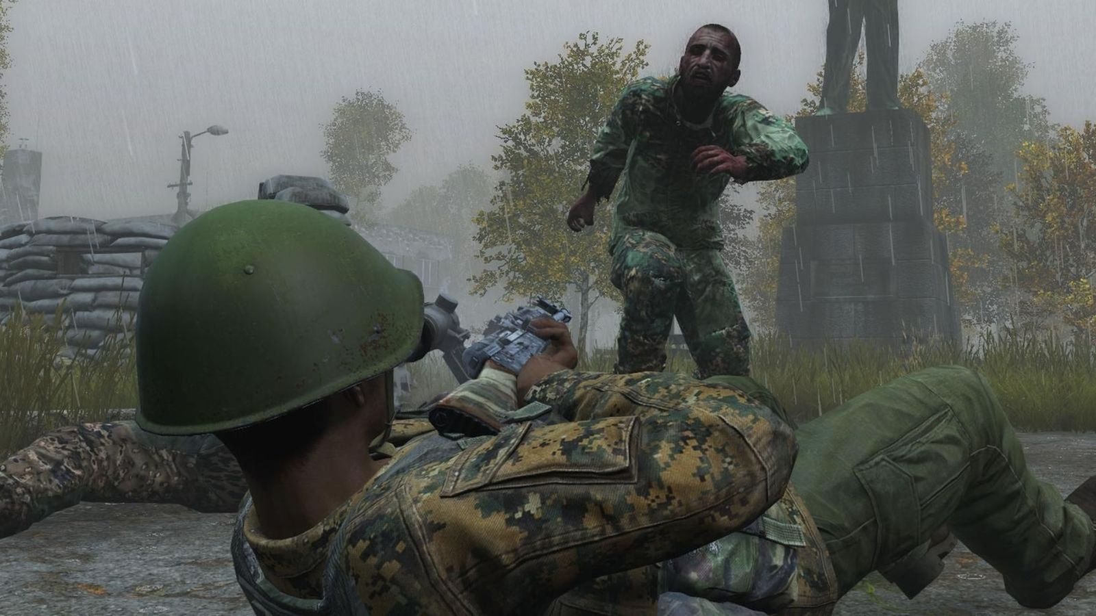 A dayz character attacked by a zombie