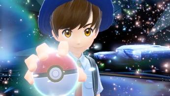 The main character of Pokémon scarlet and violet holding a pokeball towards the screen 