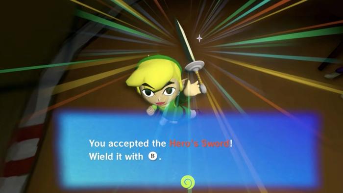 Best Zelda Games - Link in the Wind Waker holding a sword up to the sky
